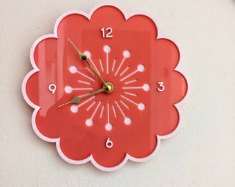 Retro Flower Wall Clock  - Pink and Light Pink - Floral Home Decor Vintage Aesthetic