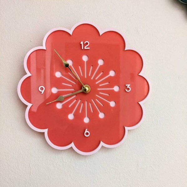 Retro Flower Wall Clock  - Pink and Light Pink - Floral Home Decor Vintage Aesthetic