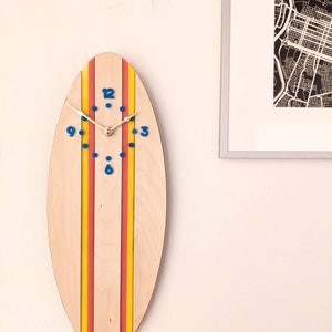 Surfboard clock - beach theme nursery and home decor - Sunset Colors