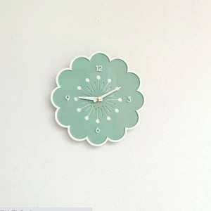 Retro Flower Wall Clock  - Light Sage and White - Retro Home Decor Vintage Aesthetic