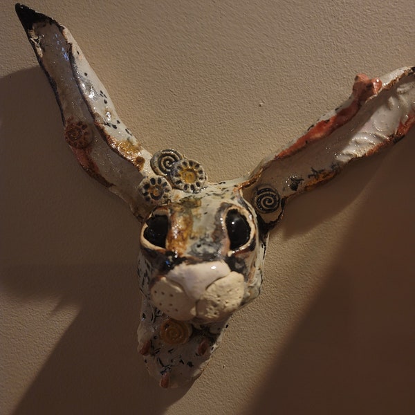 Really Special Speckled Bunny for home and garden a true art lovers crafty treasure, one of a kind unique and whimsical Rabbit Wall Bunny