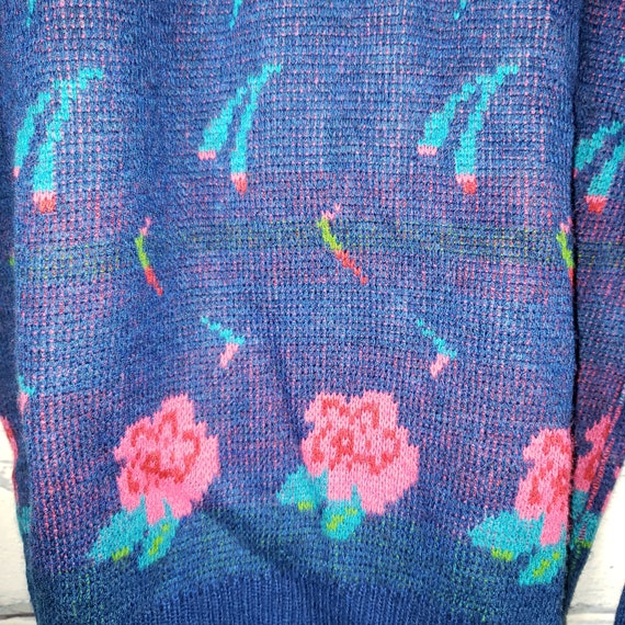 Vintage 1980s Alberoy Rose Floral Knit Sweater, W… - image 2