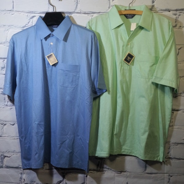 New with Tags Vintage 2/Lot Paddock Club by Arrow Classics S/S Polo Shirt, Men's Size L,Mint Green Polo,Periwinkle Blue Polo,Vintage Classic