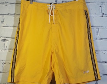 Vintage Nautica Sport Tech NST Board Shorts Swim Trunks Surf, Yellow w/Navy Stripes, Men's Size L, Nautical Swimwear, Vintage Swimwear