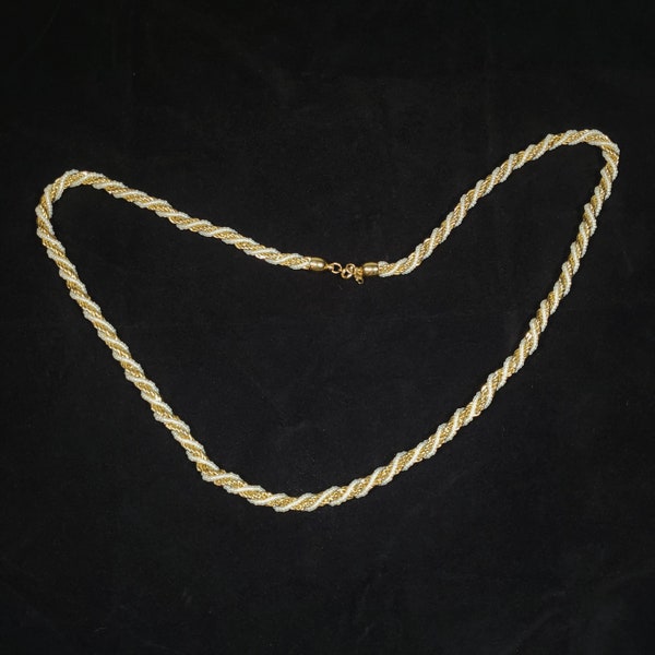 Vintage Trifari Gold Tone Faux Pearl Rope Necklace Chain 30" 6mm, Signed Marked Costume Jewelry