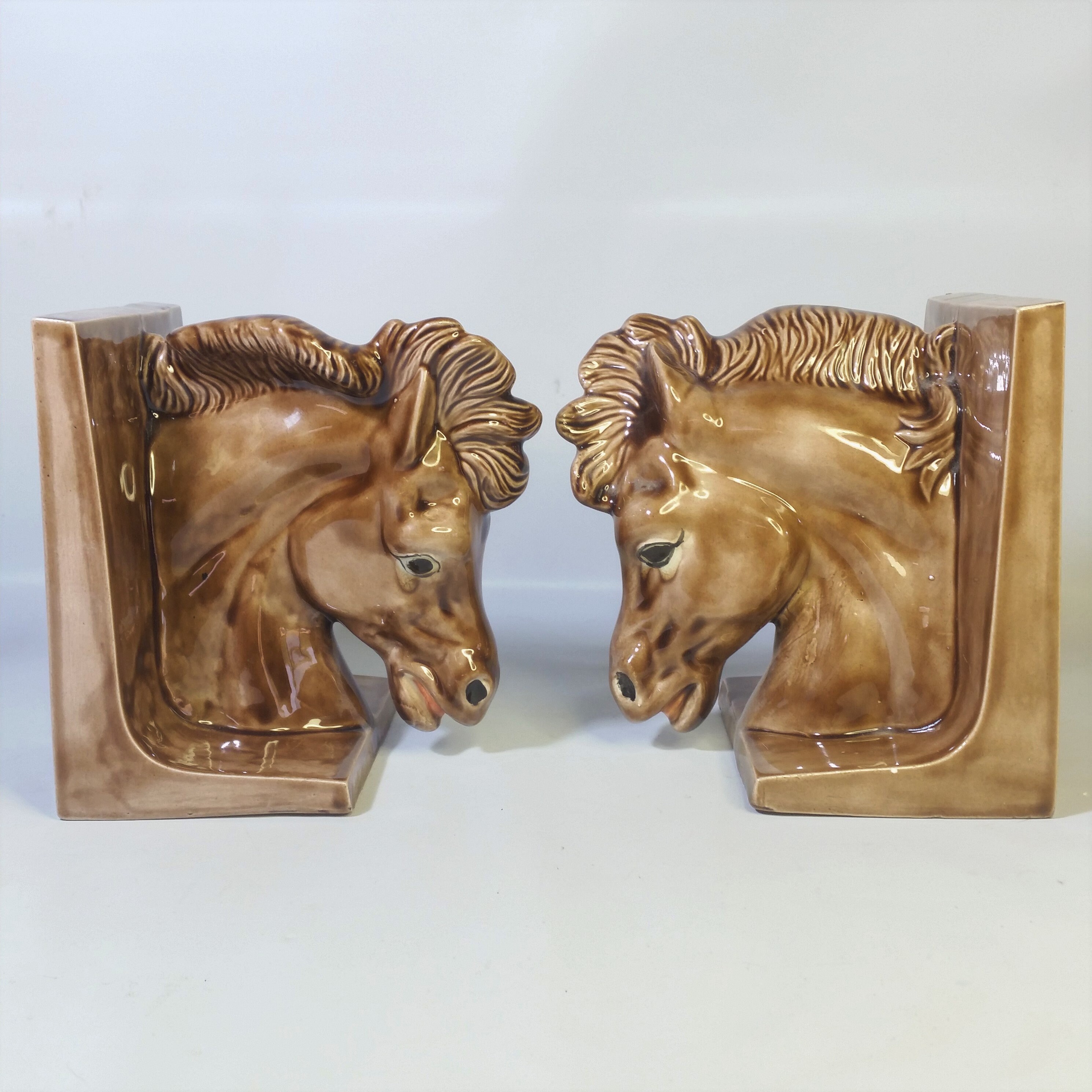 Vintage Ceramic Horse Head Bookends Marked Glazed Ceramics Etsy Australia