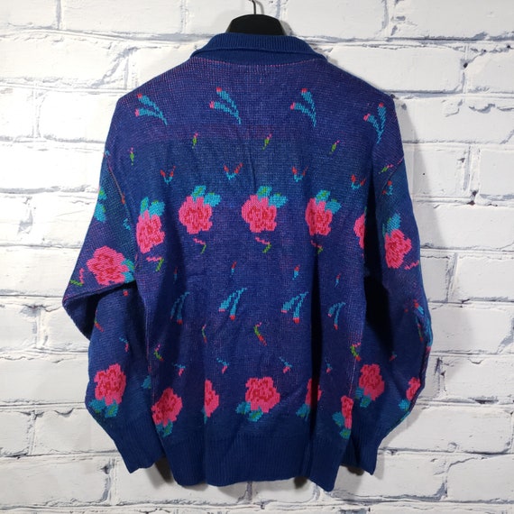Vintage 1980s Alberoy Rose Floral Knit Sweater, W… - image 3