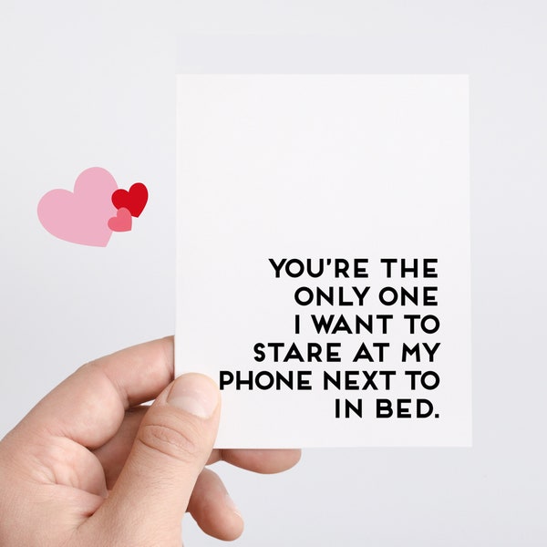 Funny Valentines Card For Husband, Stare at Phones and Send Memes in Bed, Marriage Humor, Nerdy Cute Valentines Day Gift For Wife Girlfriend