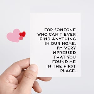 Carte de Saint-Valentin hilarante pour lui, le mari ne trouve rien de sa femme, meilleur mari de tous les temps, humour sur le mariage, cartes de voeux