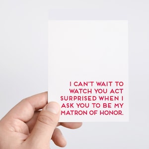 Carte de proposition drôle de matrone d'honneur, boîte-cadeau de demande de fête de mariage, cartes du ministère de la santé, papeterie de mariage, carte de visite surprise pour soeur meilleure amie