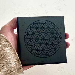 Shungite Tile Flower of Life Square, EMF Protection (10 cm)