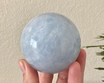 1 Lb Blue Calcite Sphere with Stand for Calming Nerves, Worries & Anxieties, Blue Calcite ball, Gift for Her