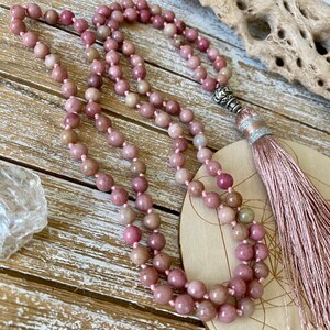 Rhodonite Mala beads necklace tassel necklace heart chakra mala necklace gemstone healing 108 beads meditation gift for her anniversary image 5