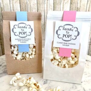 8 ~ Baby shower favors, Ready to Pop favors, popcorn favors, caramel corn favors, personalized favor bags, diy favors
