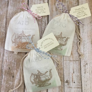 8 ~ Baby Shower tea favors, Tea Party Shower favors, Baby Shower, party favors, muslin bags