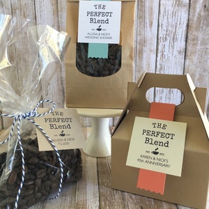 8 ~ Coffee favor bags, Wedding favors, Anniversary favors, Bridal Shower favors, tea favors, The Perfect Blend, personalized coffee favors