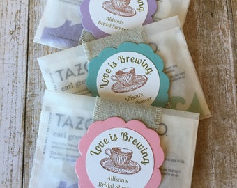 8 ~ Bridal Shower Favors, Bridal Shower Tea Bag Favors, "Love is Brewing", Favors, Bridal tea, glassine bags