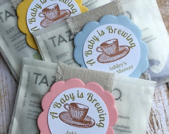 8 ~ Baby Shower Tea Favors, Baby Shower Tea Bag Favors, "A Baby is Brewing" Favors, tea party favors, glassine bags
