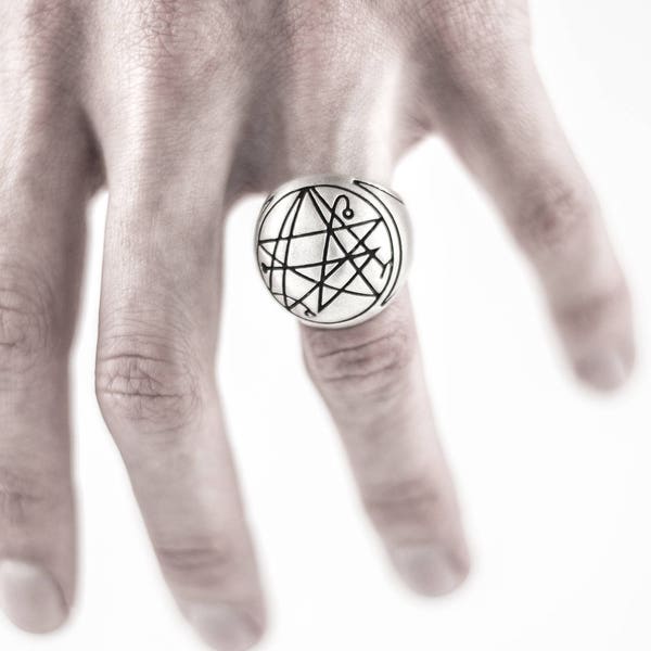 Intenebris "Frosted" Sigil of the Gate Silver Signet Ring (Necronomicon) in sterling silver