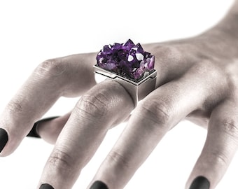 INTENEBRIS X-Axis Amethyst Matrix/Geode Ring in Sterling Silver