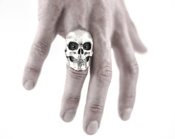 Intenebris Evil Eye Skull Ring (satin finish w/ high polished teeth) in Sterling Silver 925