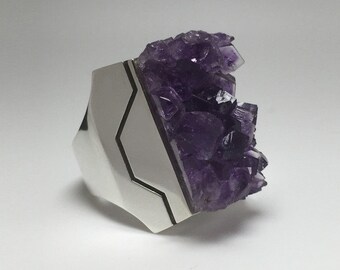 Intenebris Amethyst Matrix/Geode Ring (Y-axis) in Sterling Silver