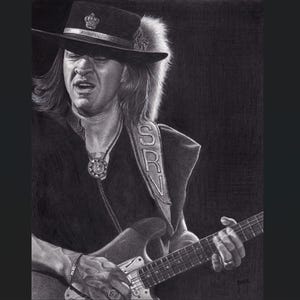 Stevie Ray Vaughan grafitblyertsteckning utskrivbar - digital nedladdning bild 1