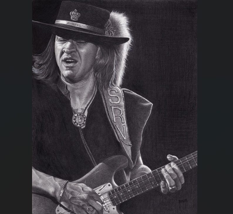 Stevie Ray Vaughan grafitblyertsteckning utskrivbar - digital nedladdning bild 1