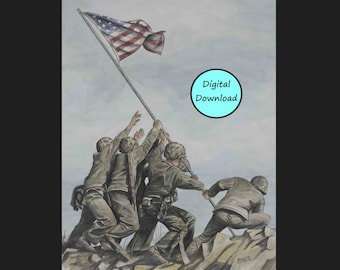 Iwo Jima Flagge Poster: WWII Aquarell Art (Digitaler Download)