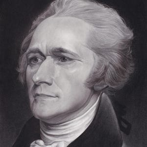 May include: A black and white charcoal portrait drawing of a person with wavy hair, wearing a dark coat with a high white collar and a necktie. The subject is shown from the chest up, facing slightly to the left against a dark background.