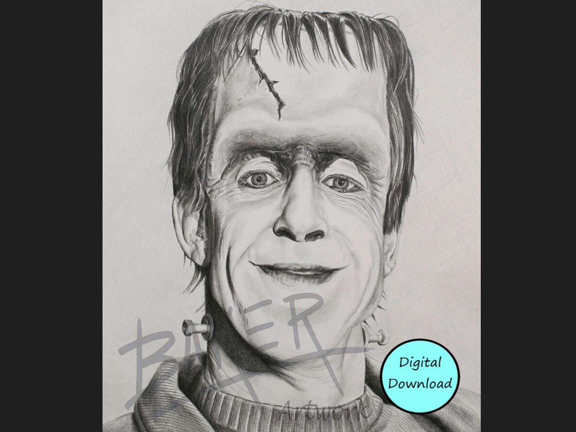 Herman Munster Pencil Drawing, Fan Art, Digital Download, Custom ...