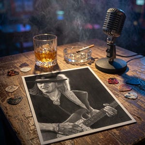 Stevie Ray Vaughan grafitblyertsteckning utskrivbar - digital nedladdning bild 5