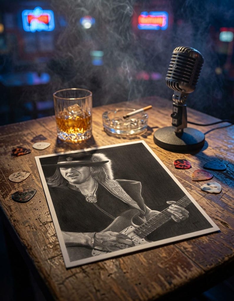 Stevie Ray Vaughan grafitblyertsteckning utskrivbar - digital nedladdning bild 5