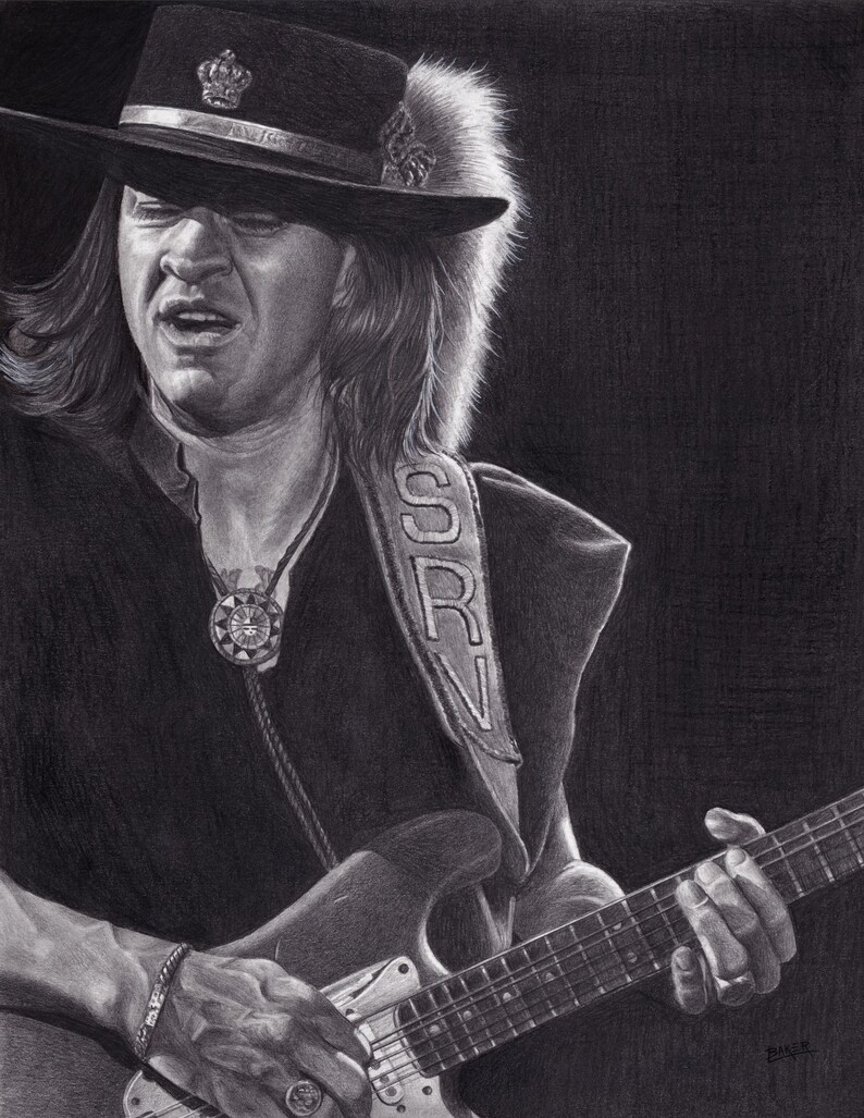 Stevie Ray Vaughan grafitblyertsteckning utskrivbar - digital nedladdning bild 2