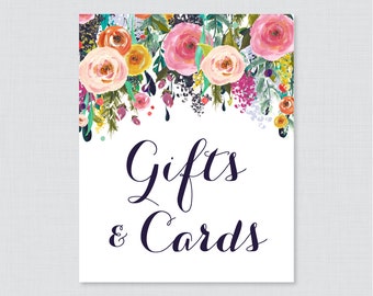 Gifts and Cards Sign for Floral Bridal Shower - Printable Colorful Flower Gift Table Sign, Shabby Chic Cards & Gifts Bridal Sign 0002-B