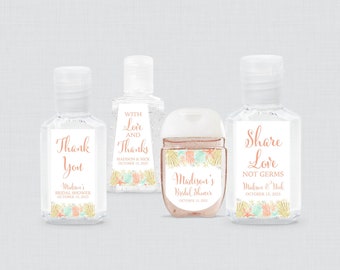 Coral and Aqua Seashell Hand Sanitizer Labels - Printed Beach Nautical Bridal Shower Hand Sanitizer Favor Stickers, 5 Size Options 0012-C