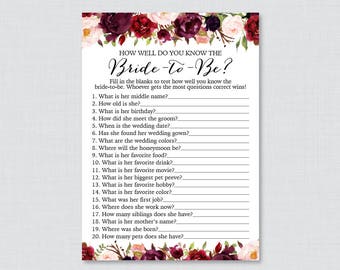 Marsala Floral Bridal Shower How Well Do You Know the Bride To Be Game - Printable Rustic Pink Bridal Shower Who Knows the Bride Best? 0033