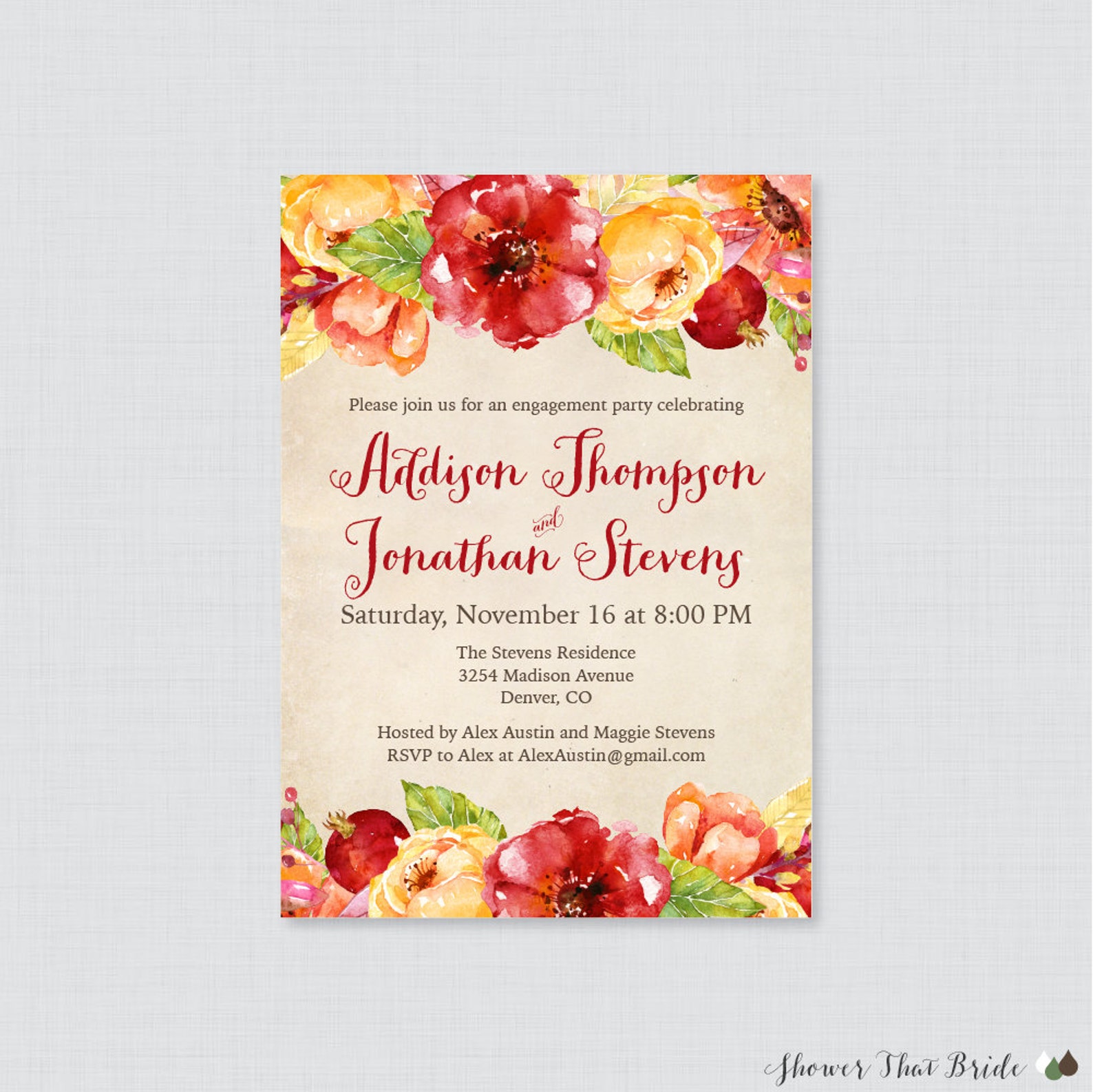 Fall Engagement Party Invitation Printable or Printed Rustic Etsy