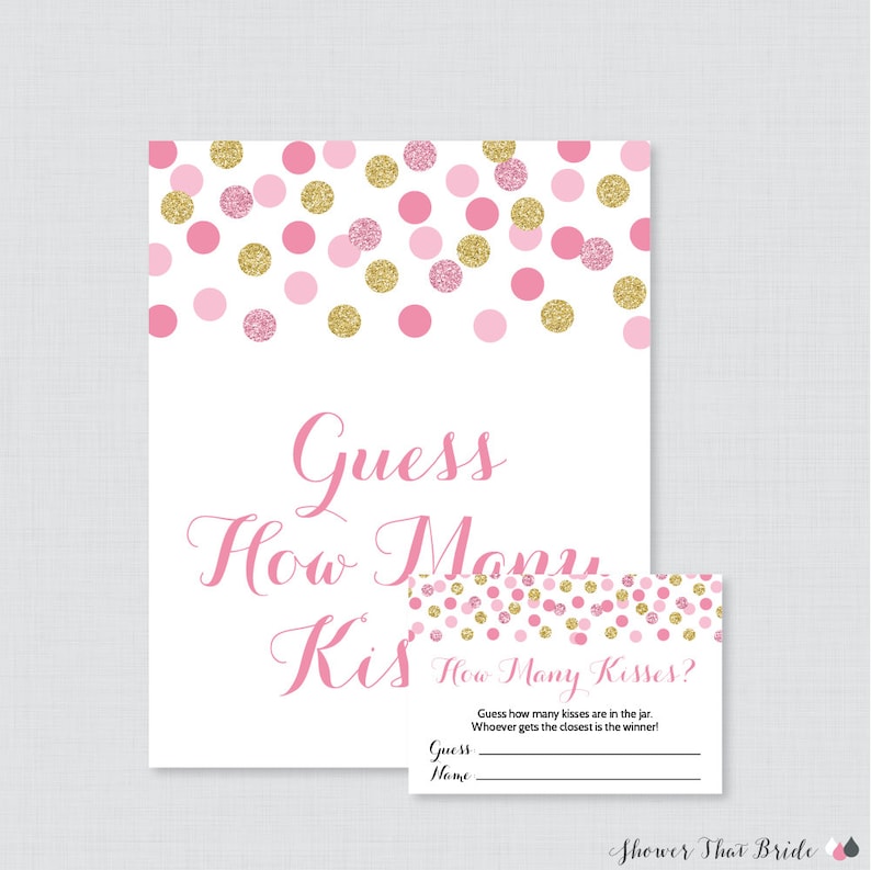 Guess How Many Kisses Bridal Shower Game Printable Pink and Etsy