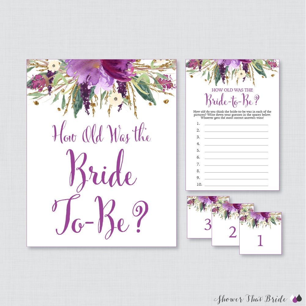 How Old Was the Bride to Be Game Printable Purple and Gold - Etsy