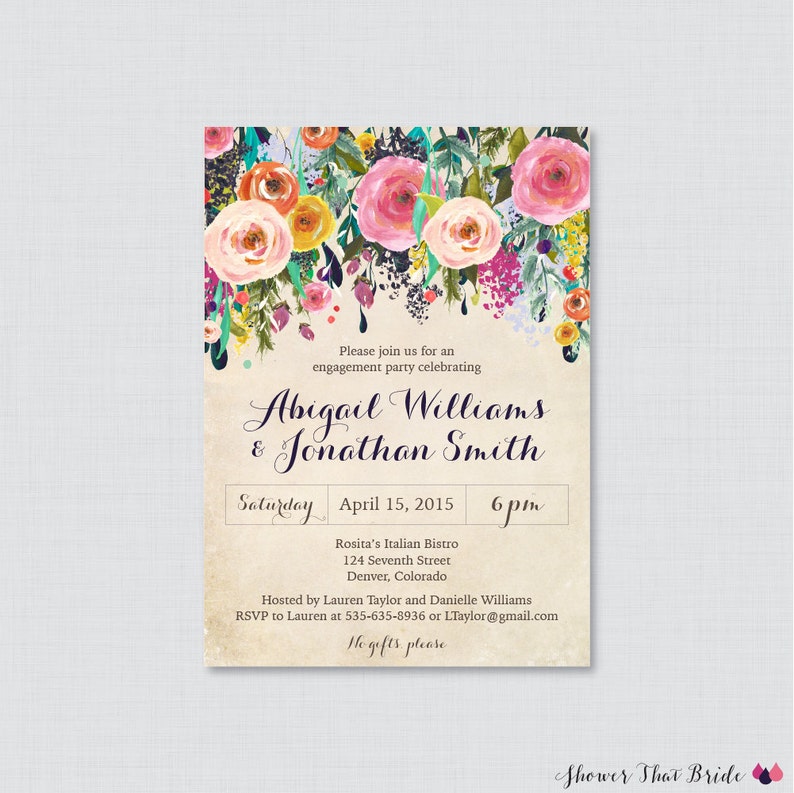 Floral Engagement Party Invitation Printable or Printed image 1