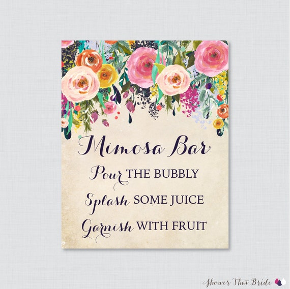 Colorful Flowers Mimosa Bar Sign - Bridal Shower Sign - Party Sign