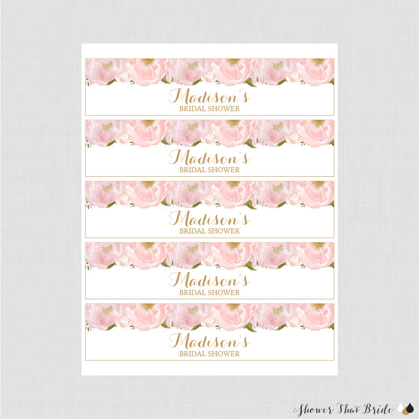 Pink Floral Bridal Shower Printable Water Bottle Labels - Etsy