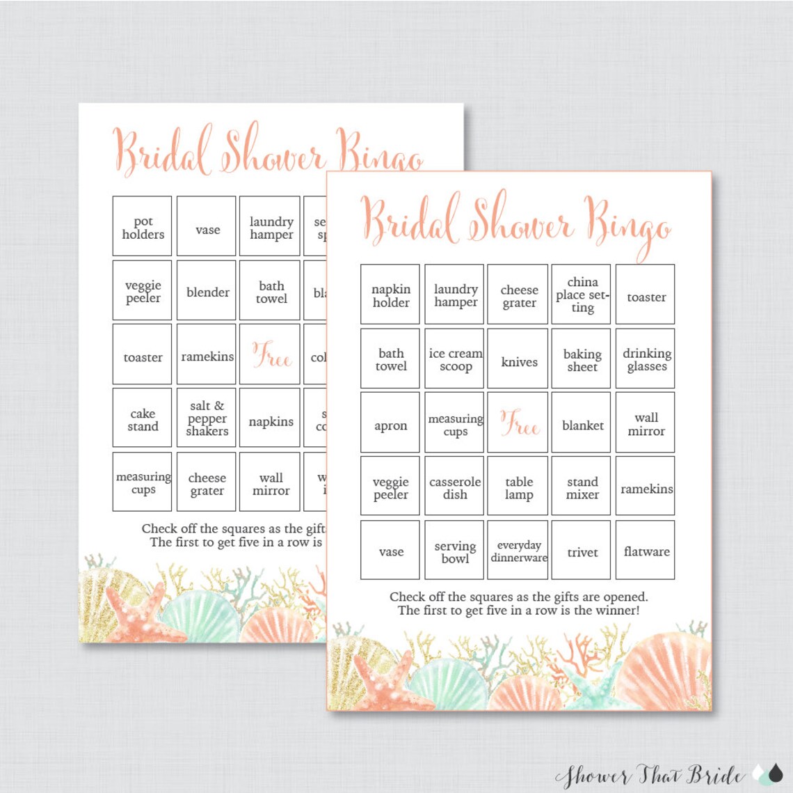 Nautical Bridal Shower Bingo Printable 60 Unique Pre-filled | Etsy