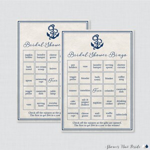 Nautical Bridal Shower Bingo Printable 60 Unique Pre-filled - Etsy