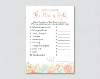 Beach Themed Bridal Shower Price is Right Game - Printable Coral and Aqua Nautical Bridal Shower Price is Right - Nautical Game 0012-C