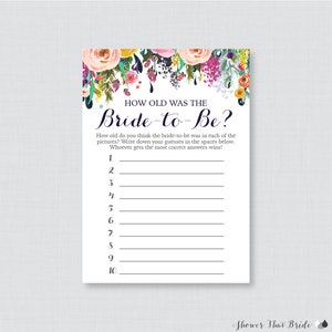 How Old Was the Bride to Be Game Printable Floral Bridal - Etsy