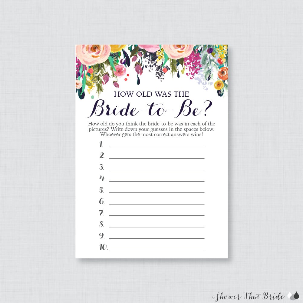 How Old Was the Bride to Be Game Printable Floral Bridal - Etsy