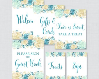 Nautical Bridal Shower Table Signs - Printable Blue and Aqua Beach Themed Bridal Shower Decorations - Welcome Sign, Favors Sign, etc 0012-B