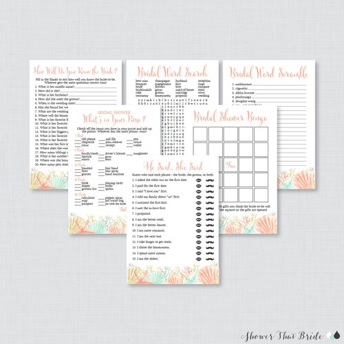 Beach Themed Bridal Shower Games Package With Six Games Etsy